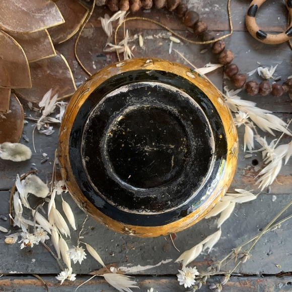 ANTIQUE HAND-PAINTED INDIAN KASHMIRI BRASS INLAY DECORATIVE BOWL - Picture 7 of 10